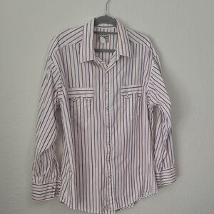 Rockmount Ranch Wear Striped  Vintage Men's Shirt - White and Red Size L